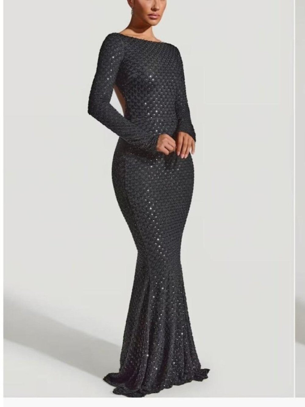 Oh Polly Jailene Black Embellished Open Back Maxi Gown Dress US 2